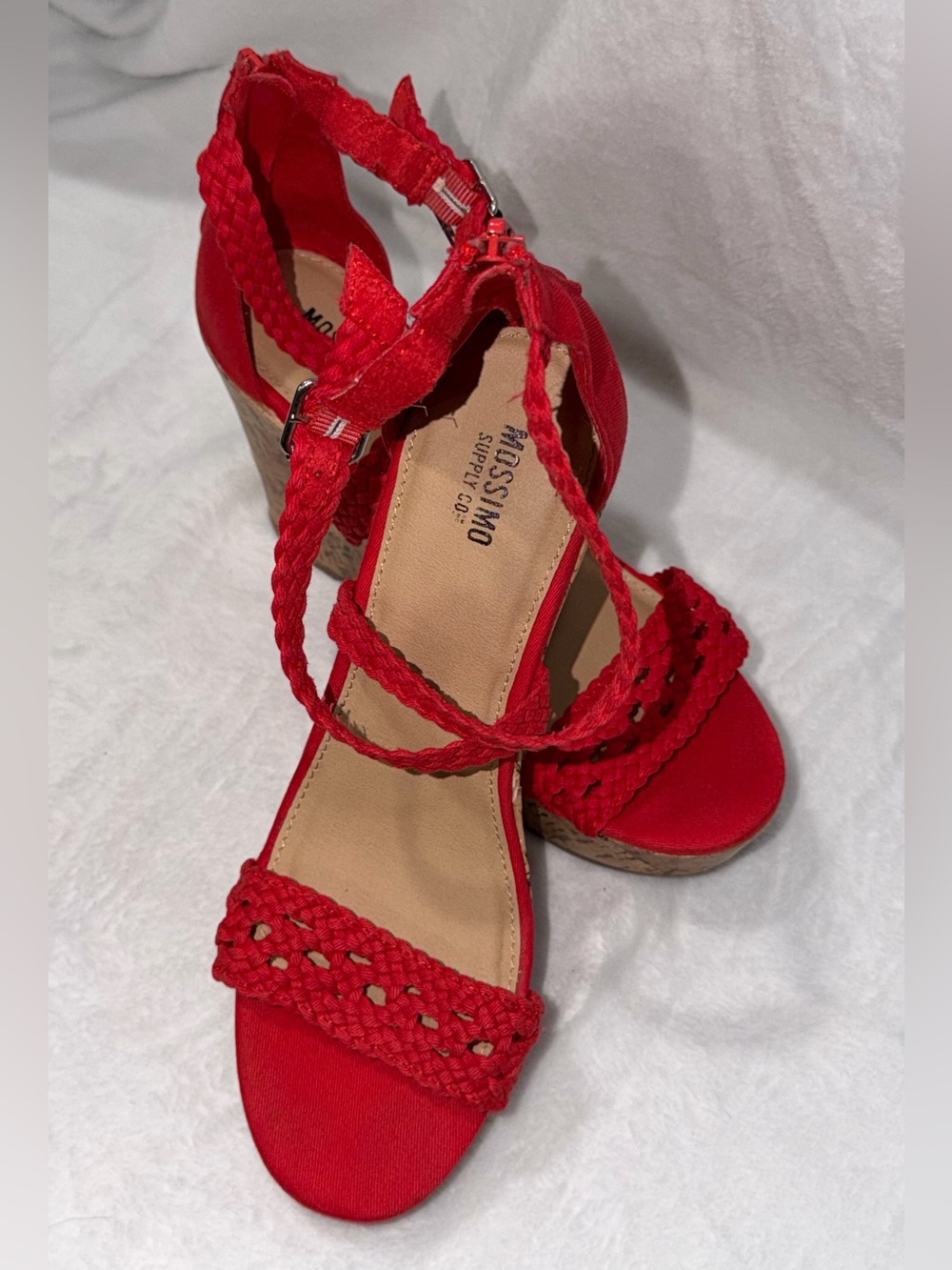 Mossimo Supply Co. Women's Wedge Sandal Size 6.5 Braided Strap Up 3 7/8” Red